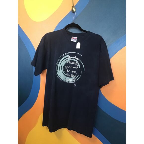 Bayside Be the change you wish to see in the world Black Shirt Womens Size Large - Picture 1 of 2